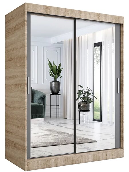 Szafa przesuwna z lustrem 150 cm dąb sonoma + antracyt R4-G35
