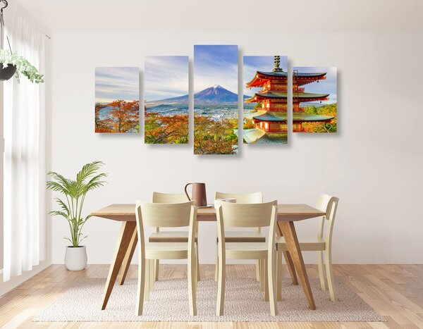 5-częściowy obraz widok na Pagodę Chureito i górę Fuji