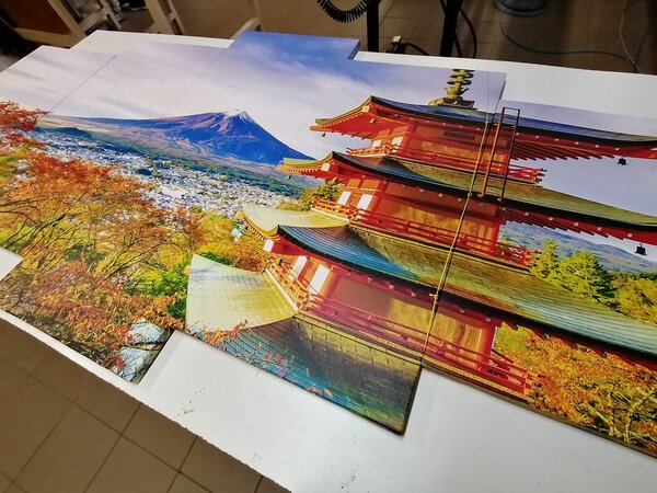 5-częściowy obraz widok na Pagodę Chureito i górę Fuji
