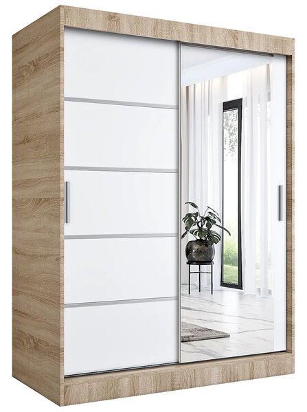 Szafa przesuwna 150 cm dąb sonoma + biały L6-F94
