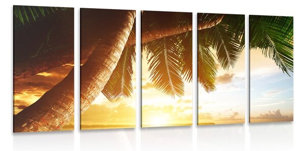 5-częściowy obraz wschód słońca na karaibskiej plaży