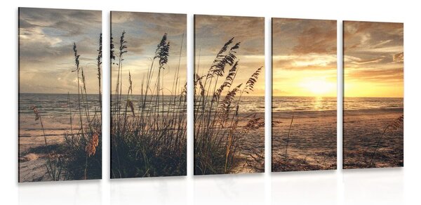 5-częściowy obraz zachód słońca na plaży