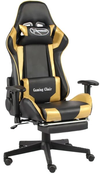 Czarno-złoty fotel gamingowy z podnóżkiem C3-G52