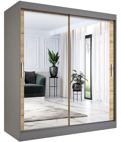 Szafa przesuwna z lustrem 180 cm antracyt + dąb artisan G3-T44
