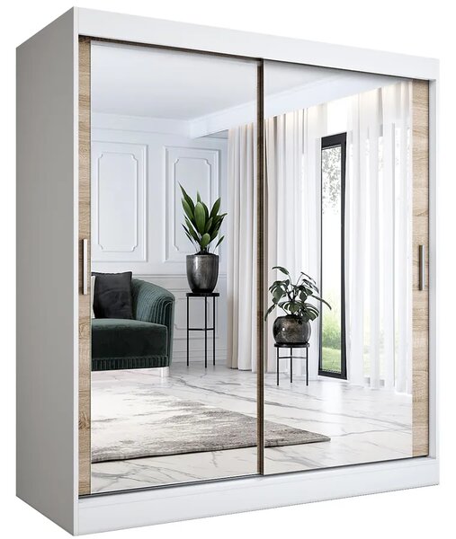 Szafa przesuwna z lustrem biel + dąb sonoma 180 cm S9-C70