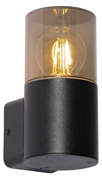 Nowoczesna lampa ścienna zewnętrzna czarna z kloszem w kolorze dymu IP44 - Odense