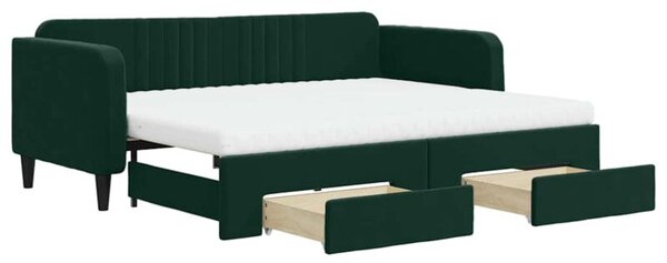 Sofa rozsuwana z szufladami, ciemnozielona, 90x200 cm, aksamit