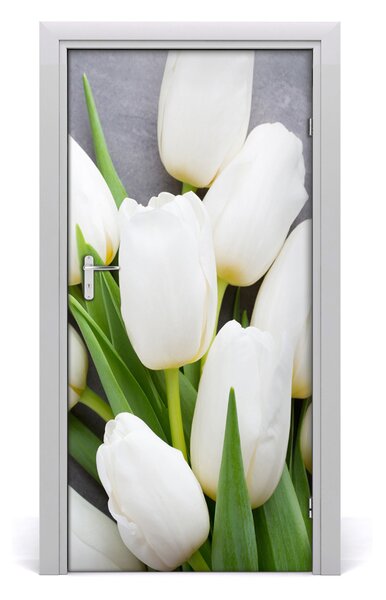 Naklejka samoprzylepna na drzwi Białe tulipany