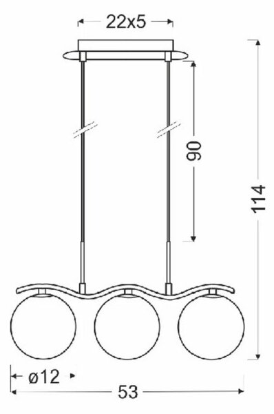Lampa chromowa wisząca z trzema kloszami listwie na falistej N9-F83