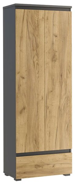 Zamykany regał z szufladą i półkami antracyt + dąb craft N3-B97