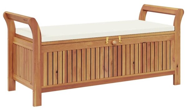 Ogrodowa ławka ze schowkiem i poduszką, 126 cm, drewno akacjowe