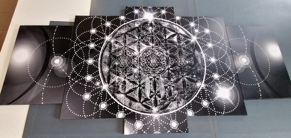 5-częściowy obraz czarująca Mandala w wersji czarno-białej