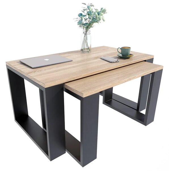 Komplet Stolików Czarny Kawowych Dąb Sonoma + Z0-L05