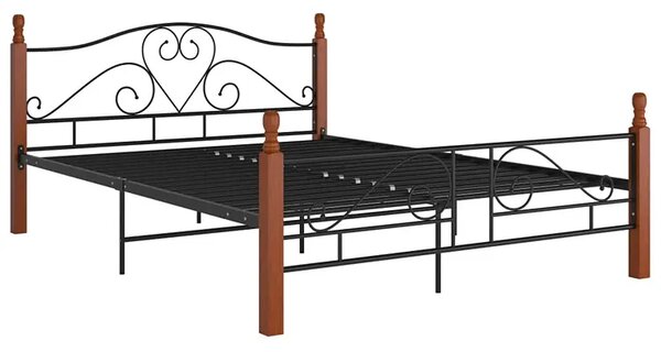 Łózko metalowe czarny + ciemny dąb 120x200 cm B8-W00