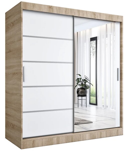 Szafa przesuwna 180 cm dąb sonoma + biały C1-M28