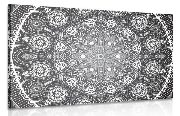 Obraz Mandala ornamentalna z koronką w wersji czarno-białej