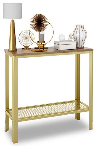 Konsola z półką w stylu glamour złoty + dąb lancelot N0-S88