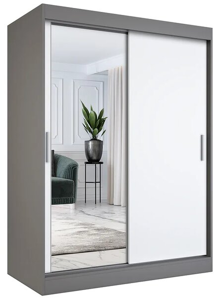 Szafa 150x200 przesuwna z lustrem antracyt + biały L5-F53