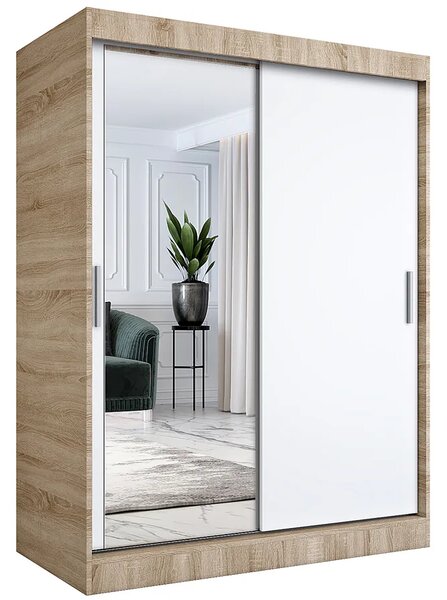 Szafa przesuwna z lustrem 150 cm dąb sonoma + biały Z6-N83