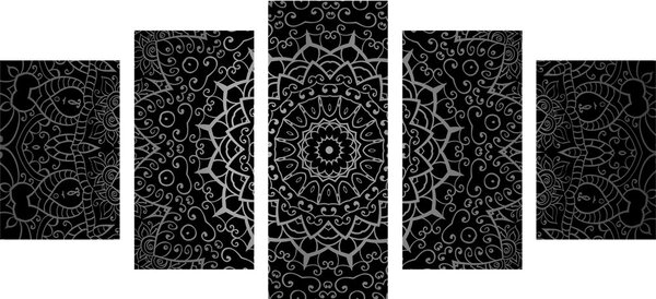5-częściowy obraz vintage Mandala w stylu indyjskim w wersji czarno-białej