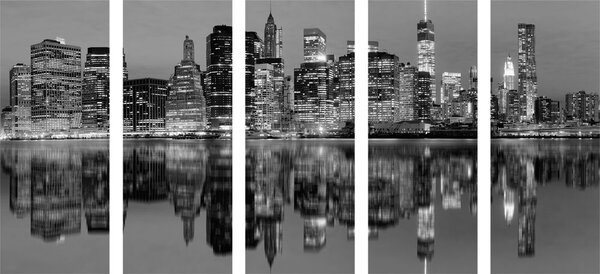 5-częściowy obraz miasto Manhattan w wersji czarno-białej