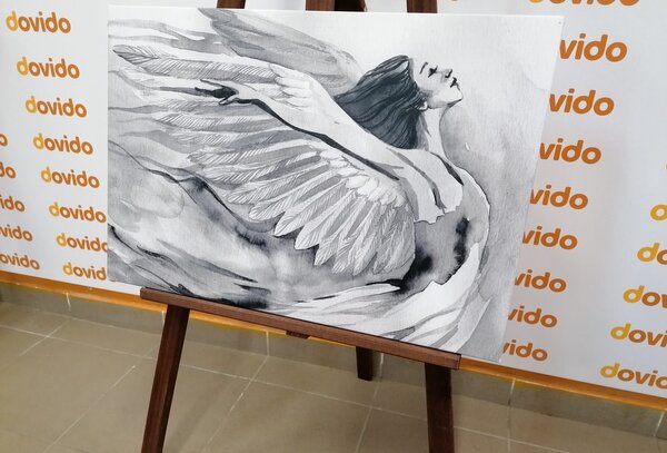 Obraz wolny anioł w wersji czarno-białej
