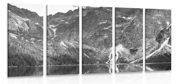 5-częściowy obraz Morskie Oko w Tatrach w wersji czarno-białej