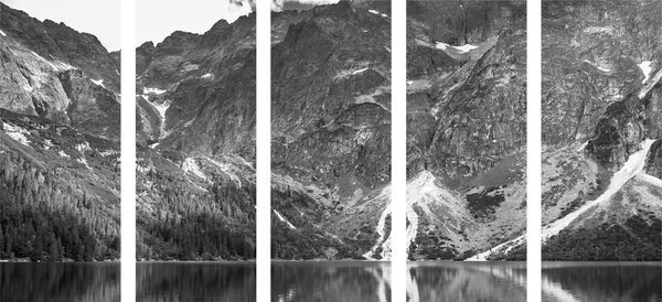 5-częściowy obraz Morskie Oko w Tatrach w wersji czarno-białej