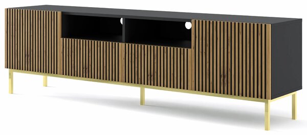 Szafka lamelowa rtv czarny z szufladami + dąb artisan C3-A80