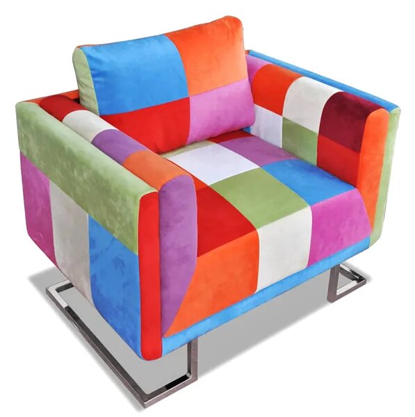 Klubowy fotel patchwork z chromowaną podstawą F4-E35