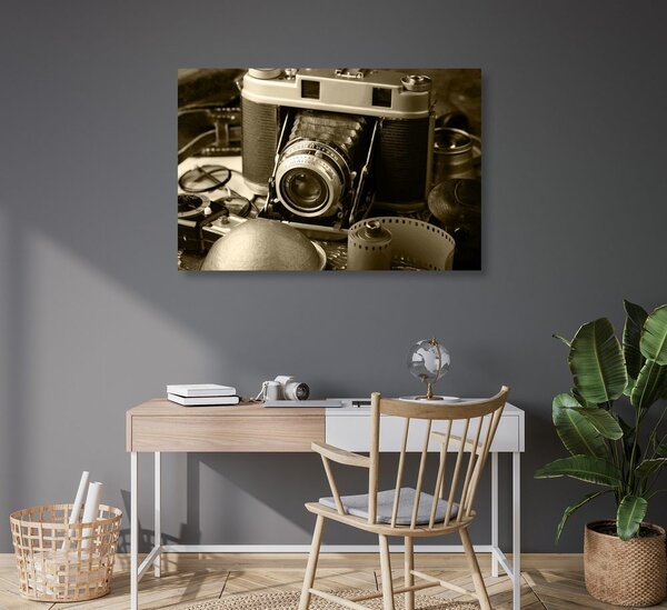 Obraz stary aparat fotograficzny w sepii