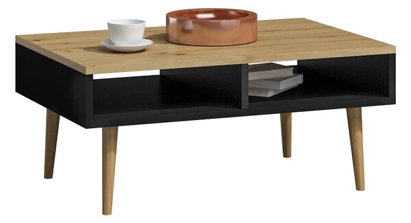 Ława z półkami do salonu dąb artisan + czarny C1-W03