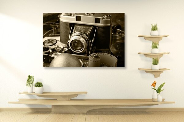 Obraz stary aparat fotograficzny w sepii