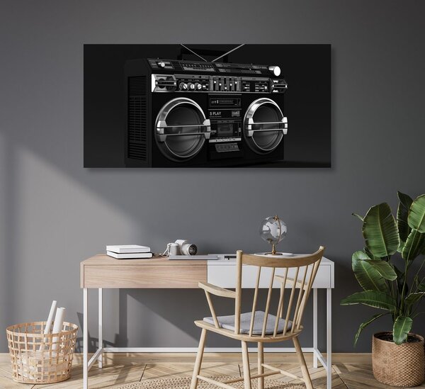 Obraz radio disco z lat 90-tych w wersji czarno-białej