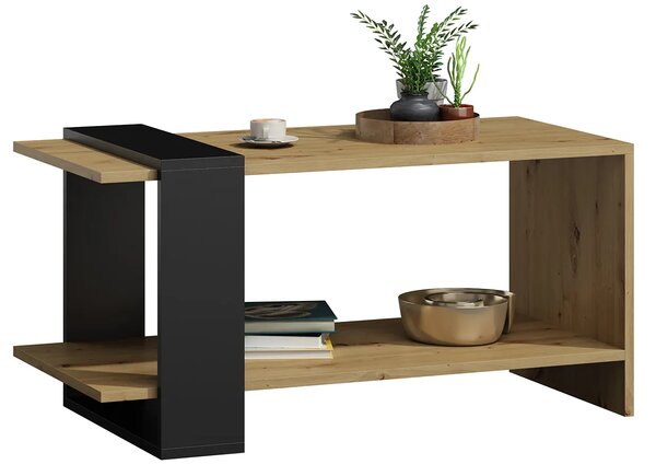 Prostokątna Ława Czarny Z Półką Dąb Artisan + F2-B40