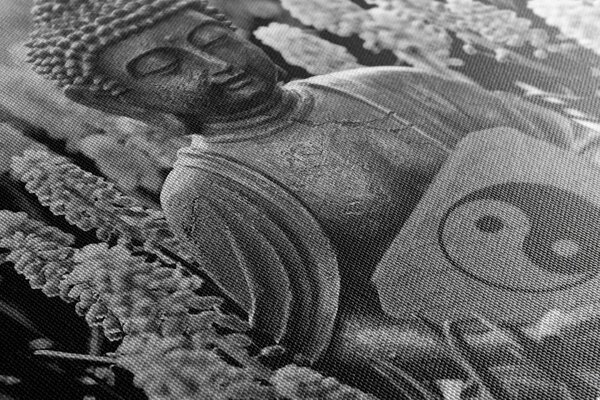 Obraz Yin i yang Budda w wersji czarno-białej