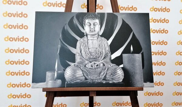 Obraz Budda z relaksującą martwą naturą w wersji czarno-białej