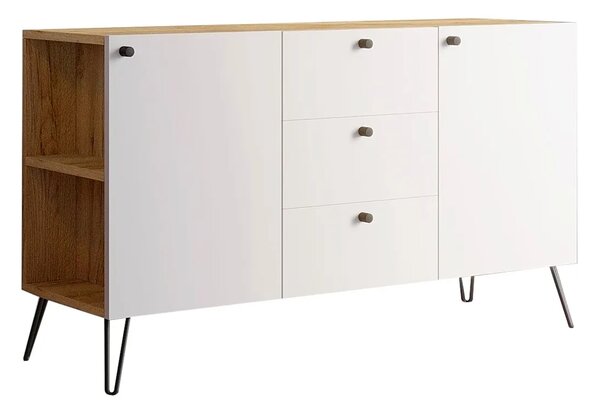 Lewostronna komoda w stylu industrialnym dąb craft + biały P9-L28