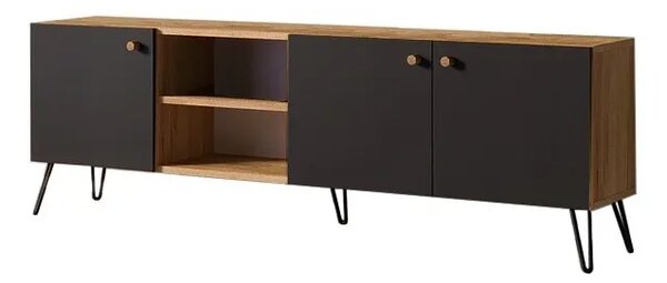Nowoczesna szafka RTV dąb craft + czarny R9-K79