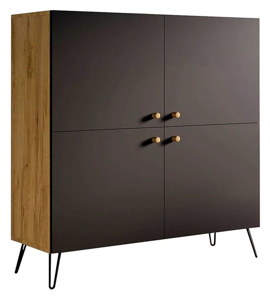 Komoda w stylu loft z półkami dąb craft + czarny K2-N12