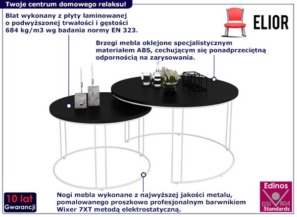 Nowoczesny komplet dwóch stolików kawowych biały + czarny C7-D41