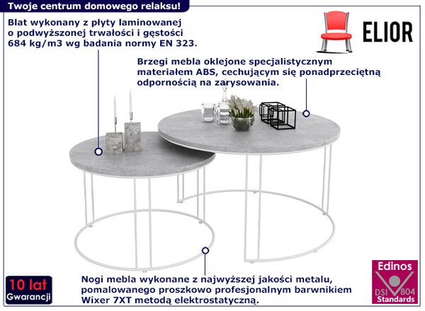Zestaw stolików kawowych biały + beton G3-L05