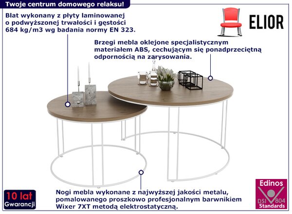 Komplet dwóch skandynawskich stolików kawowych biały + dąb lancelot B6-H30