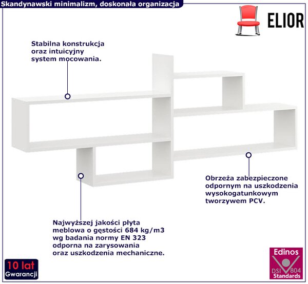 Biała Skandynawska Półka Ścienna 6 Rozmiarów A4-D93