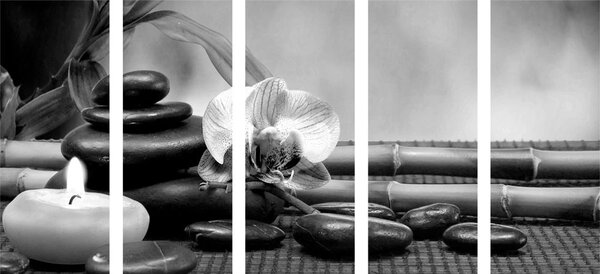 5-częściowy obraz zacisze Feng Shui w czarnobiałym kolorze