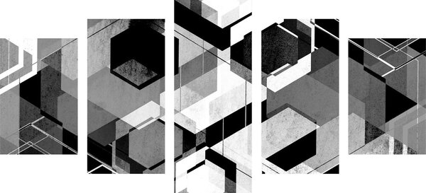5-częściowy obraz abstrakcyjna geometria w czarnobiałym kolorze