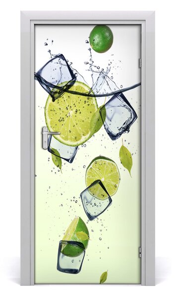 Naklejka na drzwi samoprzylepna Limonki i lód