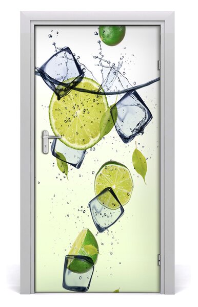 Naklejka na drzwi samoprzylepna Limonki i lód