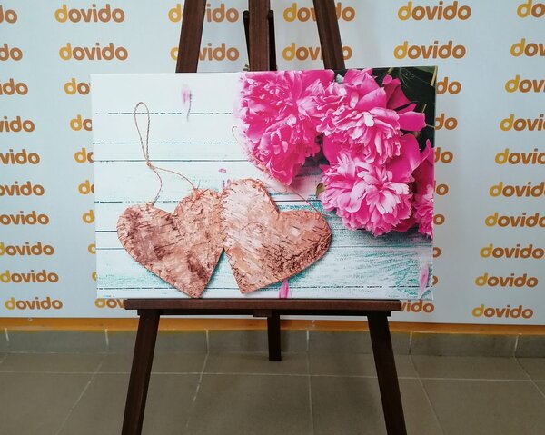 Obraz piwonie i brzozowe serca