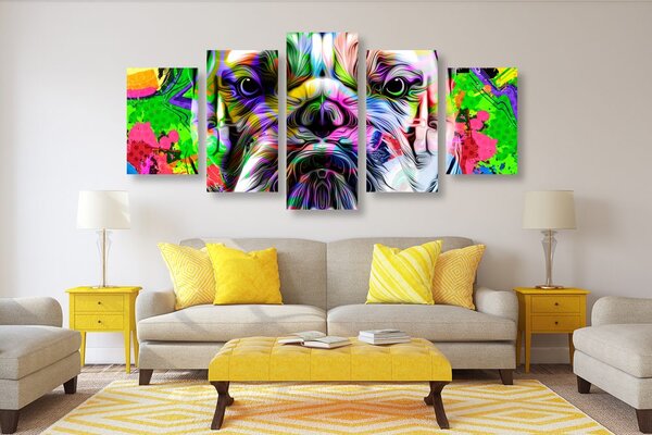 5-częściowy obraz buldożek pop-art